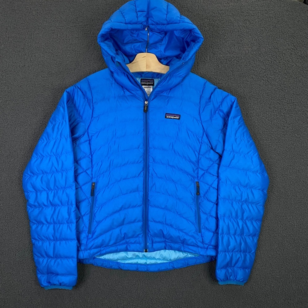 Patagonia Down Sweater Hoody Womens Small Blue Quilted Puffer Jacket Full Zip